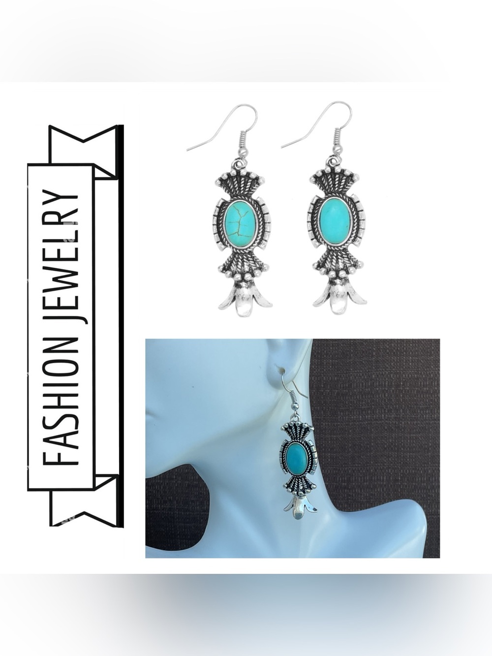 🌟🌟  Turquoise Oval Silver Dangle Earrings